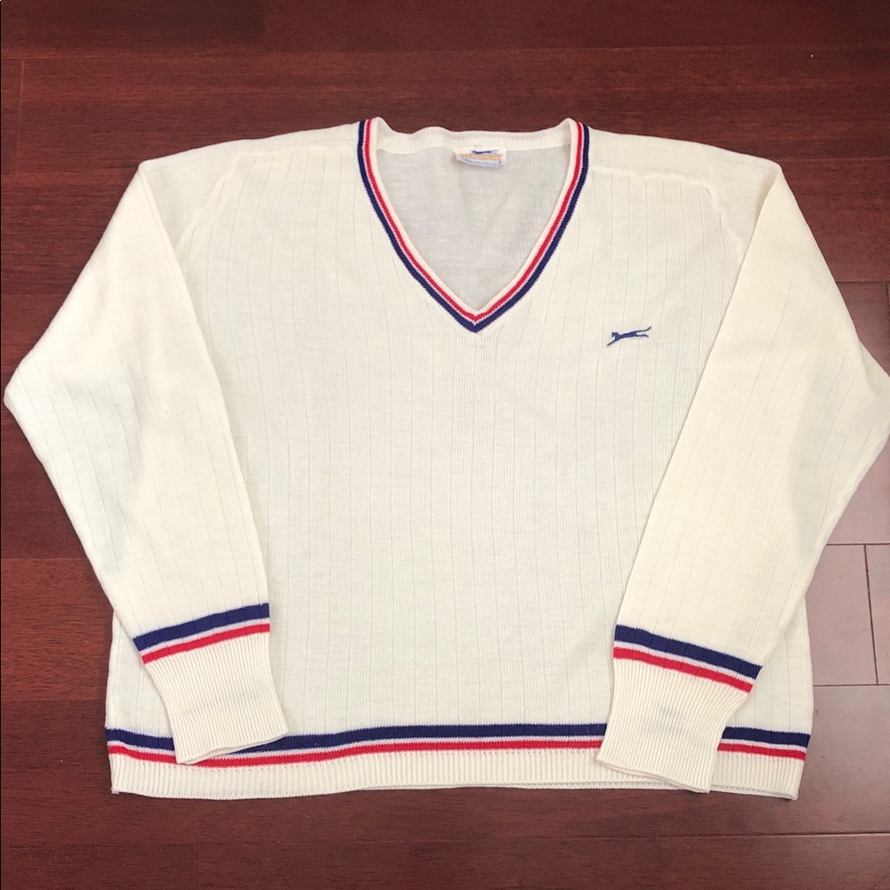 Slazenger Vintage Tennis Wear Striped V-Neck Sweater